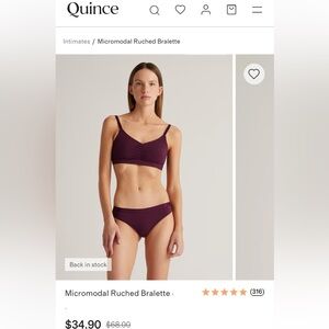 Quince Micromodal Ruched Bralette Syrah Red Size L NWOT NIB